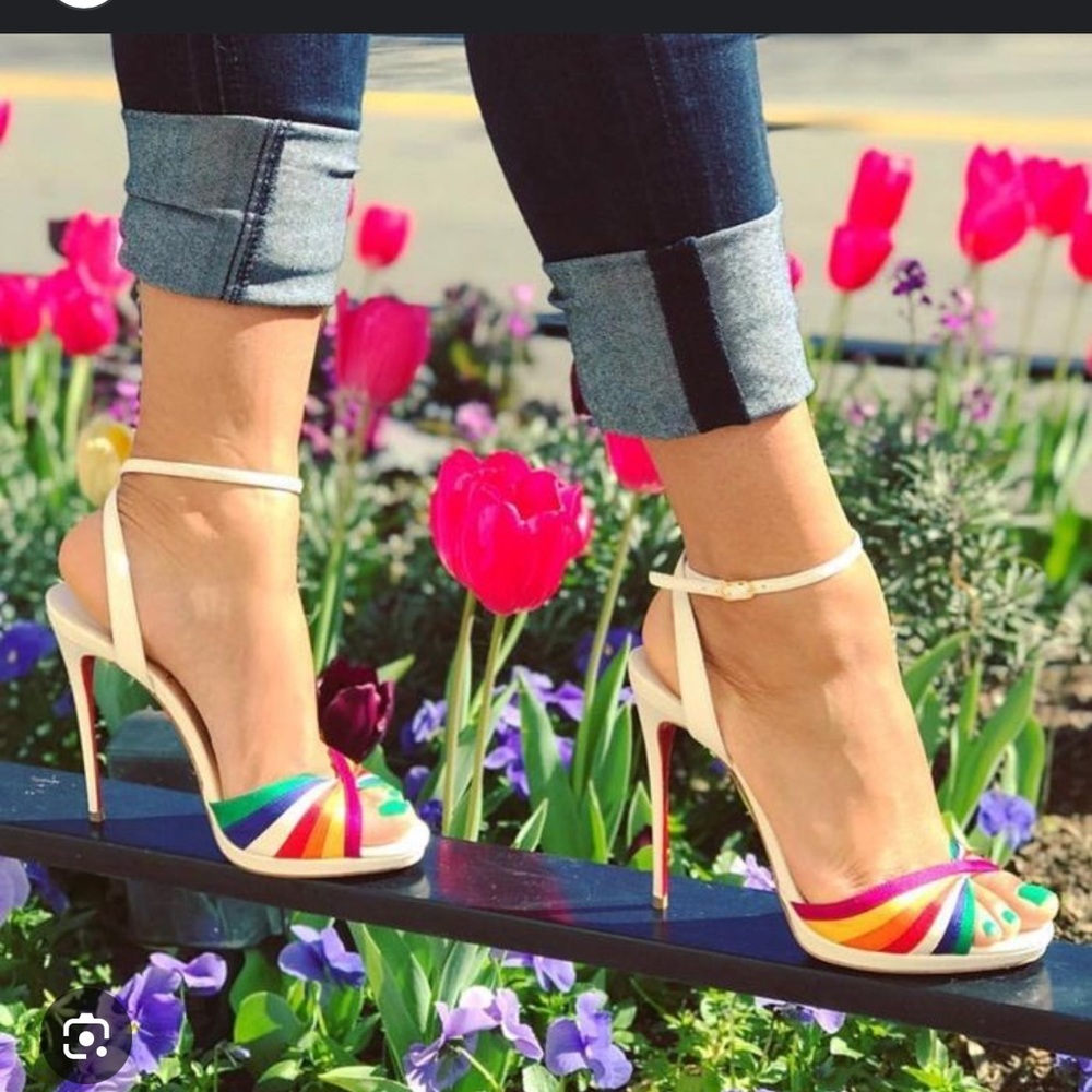 💕💕💕SOLD 💕💕💕Christian Louboutin Rainbow Strappy
Heels-  Pre-Loved 38 ❤️🧡💛💚💙